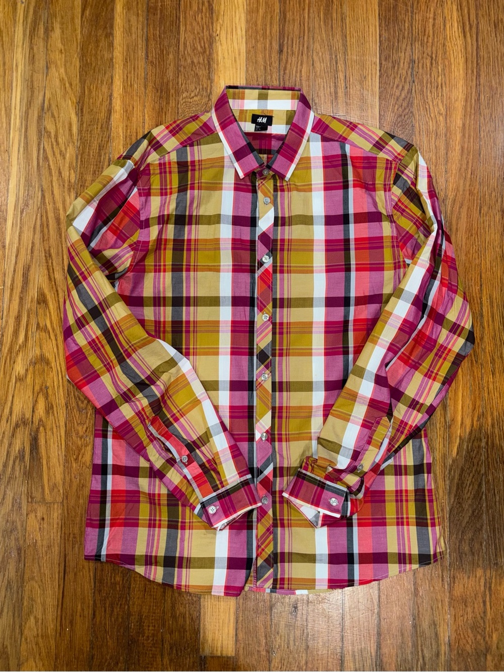 H&M Men's Pink, Yellow & White Plaid Button-Down Shirt